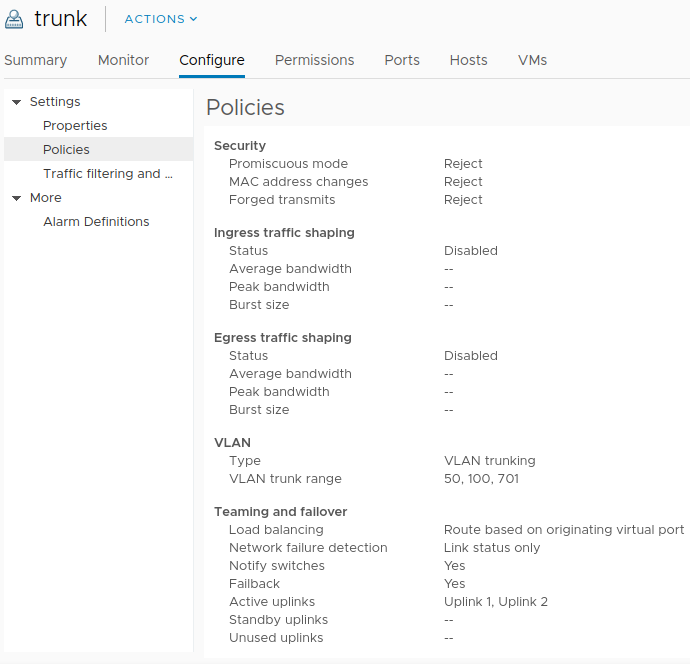 vCenter port group settings